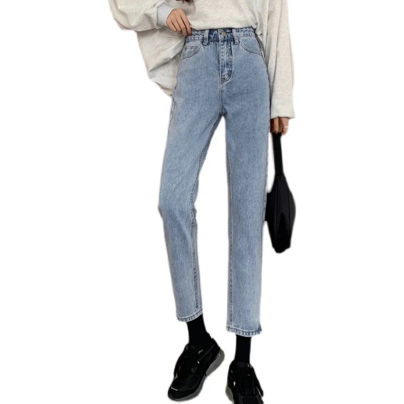 

Spring 2021 New Simple Light-Colored High Waist Jeans Women's Slimming Tall Straight Ankle-Length Cigarette Pants Students