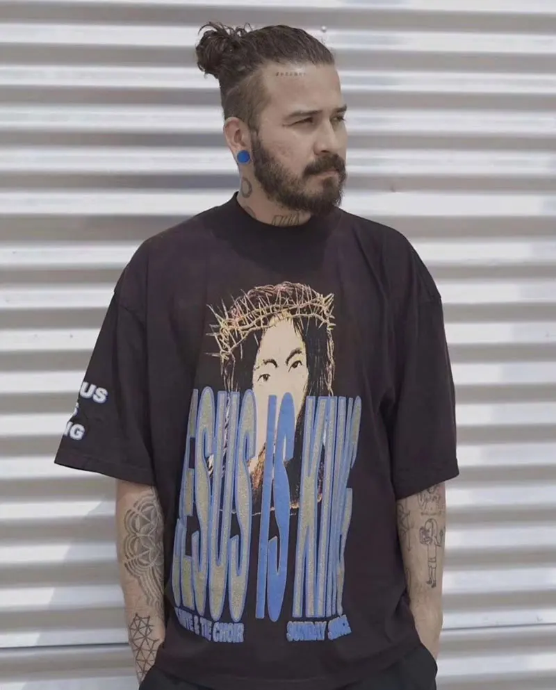 

AWGE Jesus is king T-shirt Kanye West T-shirts Oversize Men Women Sunday Service Tee Shiny Print Tops