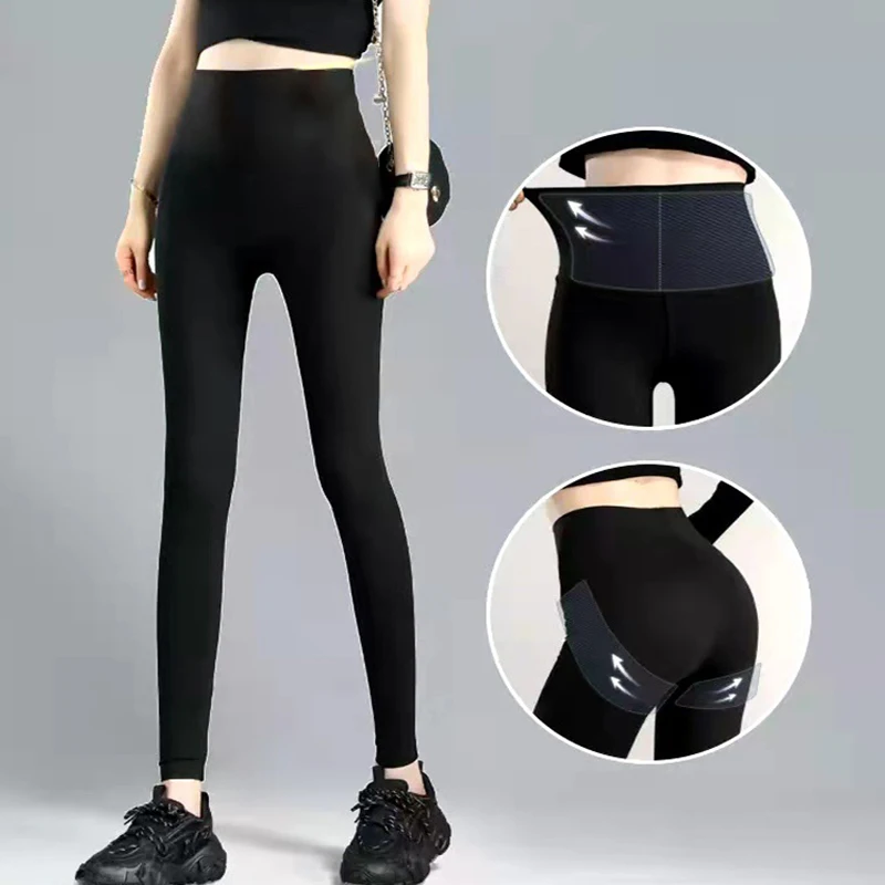 

Fitness Womens Shapewear Slim Tummy Control Leggings Elastic Stretch Pencil High Waist Tight Fleece Lined Pants Patchwork Women