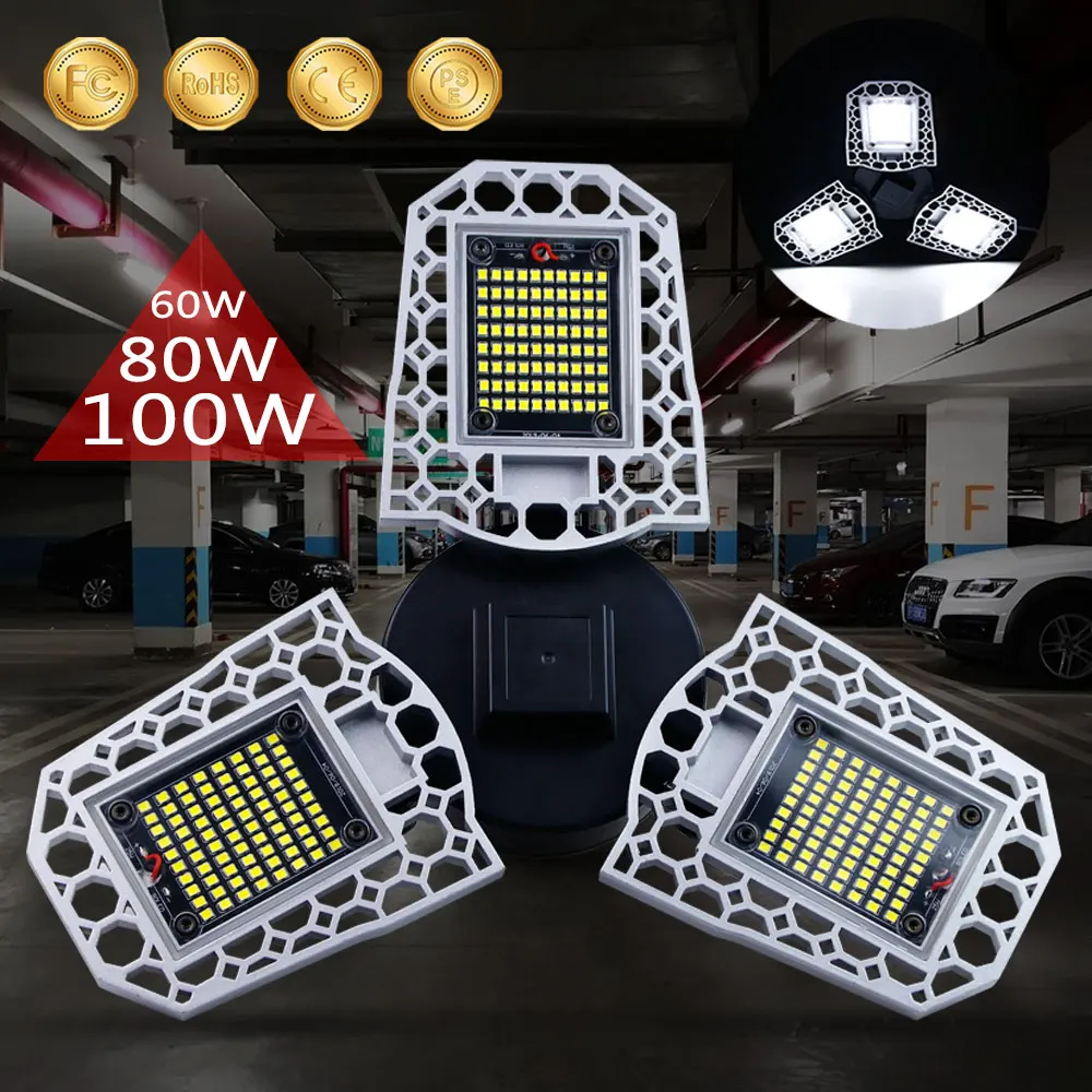 

110-277V LED Garage Light E27 Intelligent Industry Lighting Bulb 60W 80W 100W E26 LED High Power Deformable Warehouse Lamps 2835