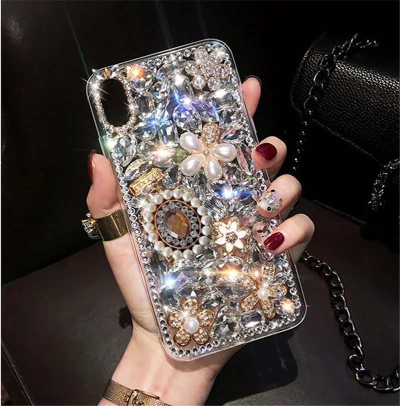 Роскошные блестящие чехлы с жемчужинами и кристаллами в виде флакона духов для