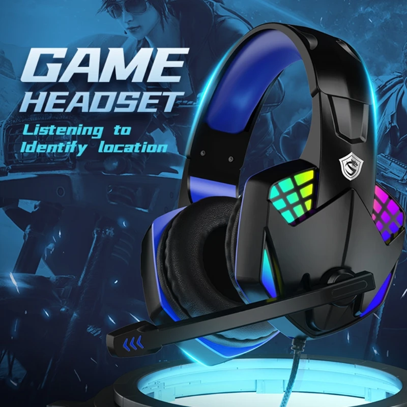 

Гарнитура с шумоподавлением, Накладные наушники с микрофоном, мягкие наушники со светодиодной подсветкой для ПК, Mac, ноутбуков, геймеров, на...