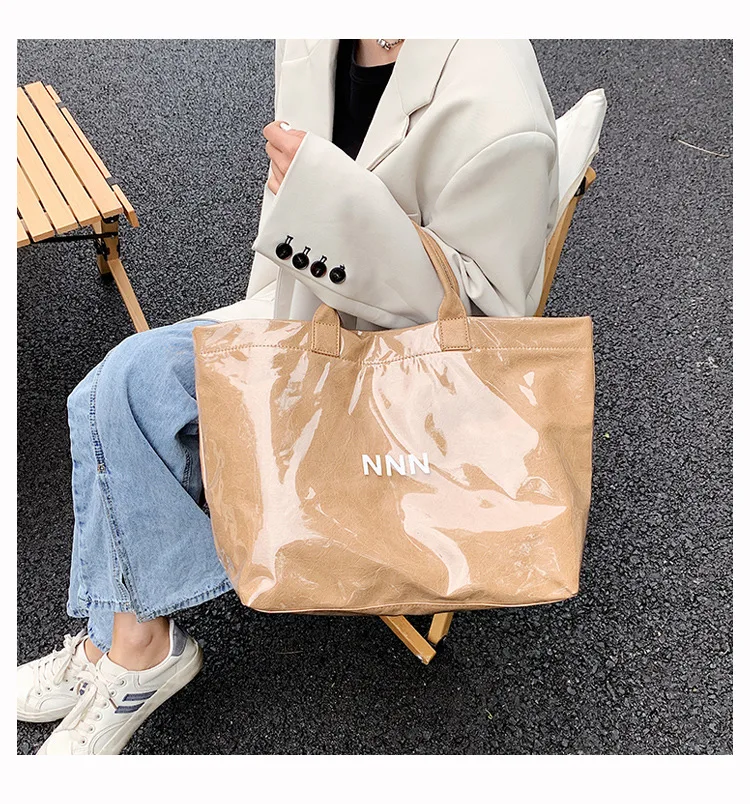 

Big Capacity Transparent PVC Armpit Purses Lady Fashion Causal Trendy Design Tote Bags Ins Korean Clear Kraft Retro Hand Bolsas