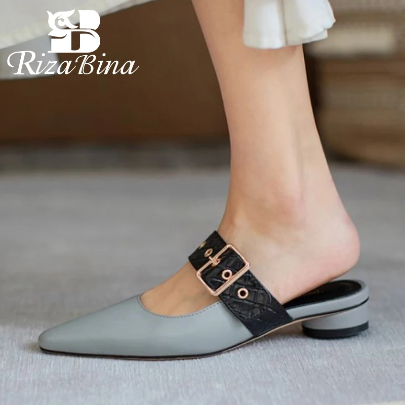 

RIZABINA Women Sandals Cow Leather Mix Color Women Shoes Fashion Elegant Women Shoes Party Women Footwear Size 33-40