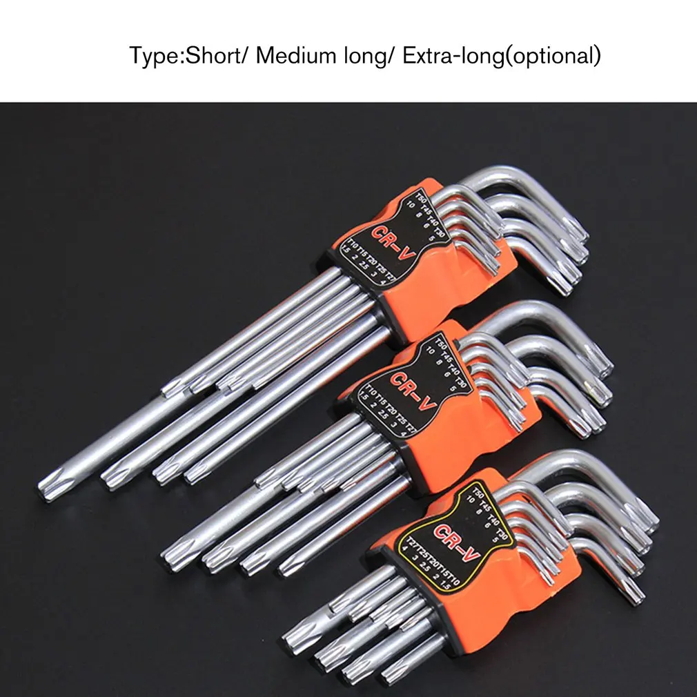 

Hot High Quality 9 Pcs L Shape Plum Star Hex Key Wrench Sets Torx Ball Hexagon Universal Spanner Double End Head Repair Tools