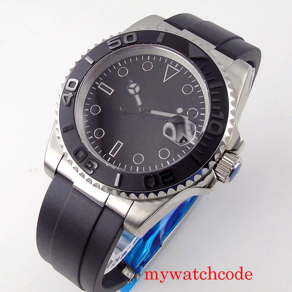 

40mm Bliger Sterile Black Dial Sapphire Glass Brushed Ceramic Bezel NH35A MIYOTA 8215 PT5000 Automatic Men's Watch Rubber Strap