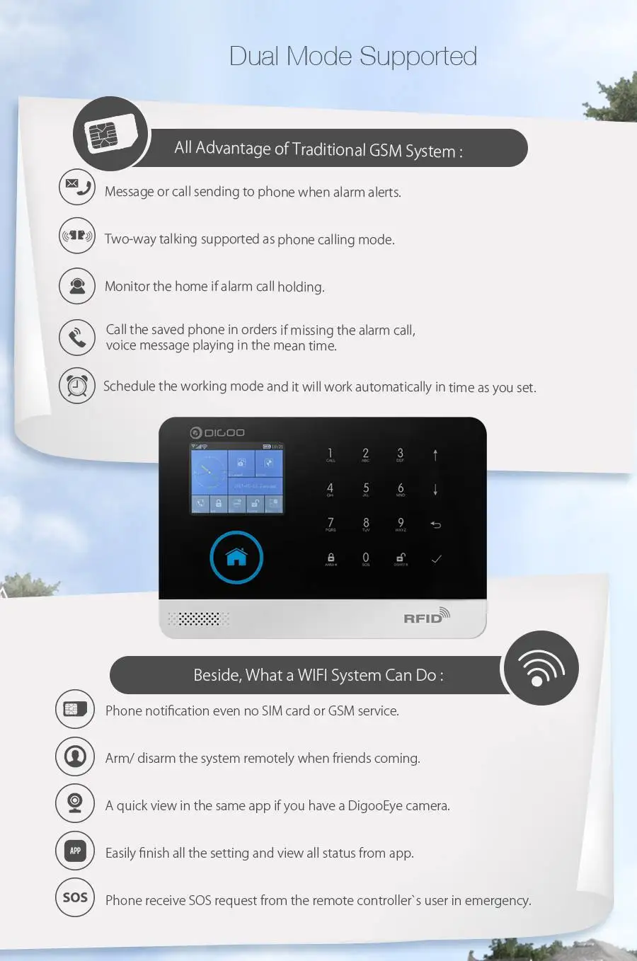 DIGOO DG-HOSA беспроводной домашней безопасности wifi GSM GPRS Сигнализация приложение дистанционное управление Умный инфракрасный датчик движения двери оповещения