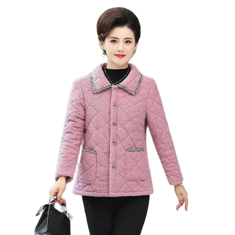 

Middle-aged women casual shirt jacket 2021 plus velvet warmth slim tops Corduroy Parker Jackets mother clothing 5XL Parkas coats