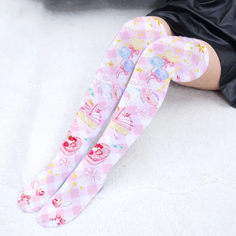 Летние женские чулки выше колена Привлекательные длинные до бедра с 3D принтом