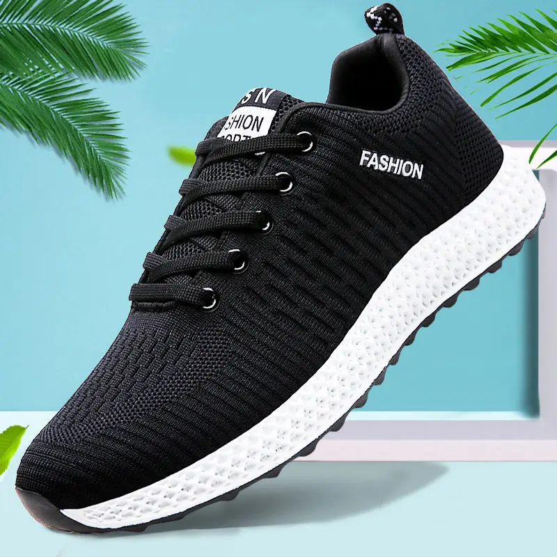

New Casual Sport Shoes Fashion Men Running Shoes Weave Air Mesh Sneakers Black White Non Slip Footwear Breathable Jogging