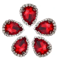 hot sale rhinestones sewing style teadrop red cloth glass flat crystals buttondecoration buckle stone for wedding dress diy