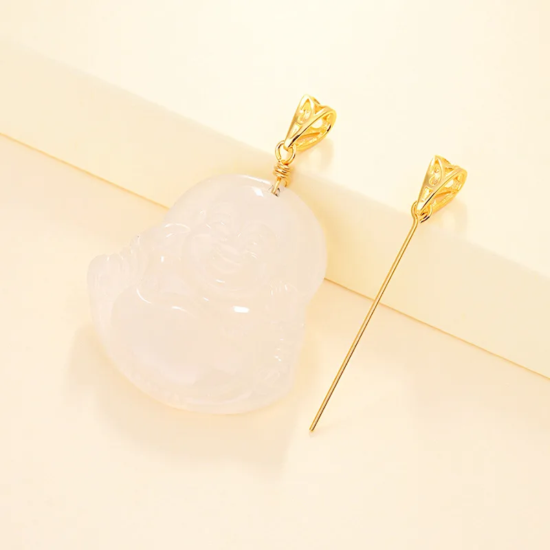 S925 Sterling Silver Pendant Buckle DIY Accessories Clip Buckle Inlaid With Jade And Amber Oblique Hole 9 Character Pin Buckle