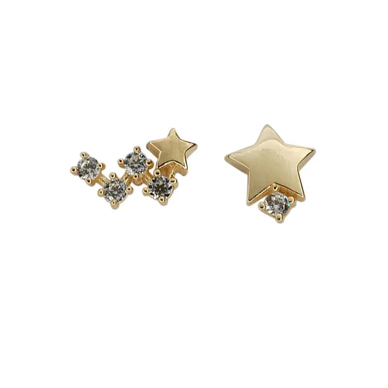 

925 Sterling Silver Japanese Asymmetric Star Stud Earrings Women Modern Simple Student Party 14k Gold Plating Jewelry Gift
