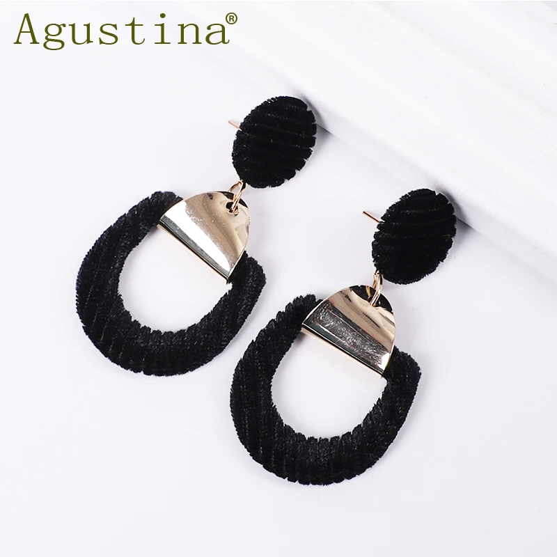 Женские винтажные серьги из сплава и плюша Agustina черные бархатные с