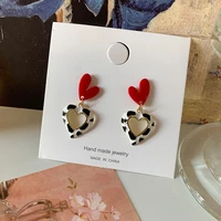 red heart shaped drop earrings black white spot love hollow y2k acrylic romantic korean fashion dangler women jewelry custom