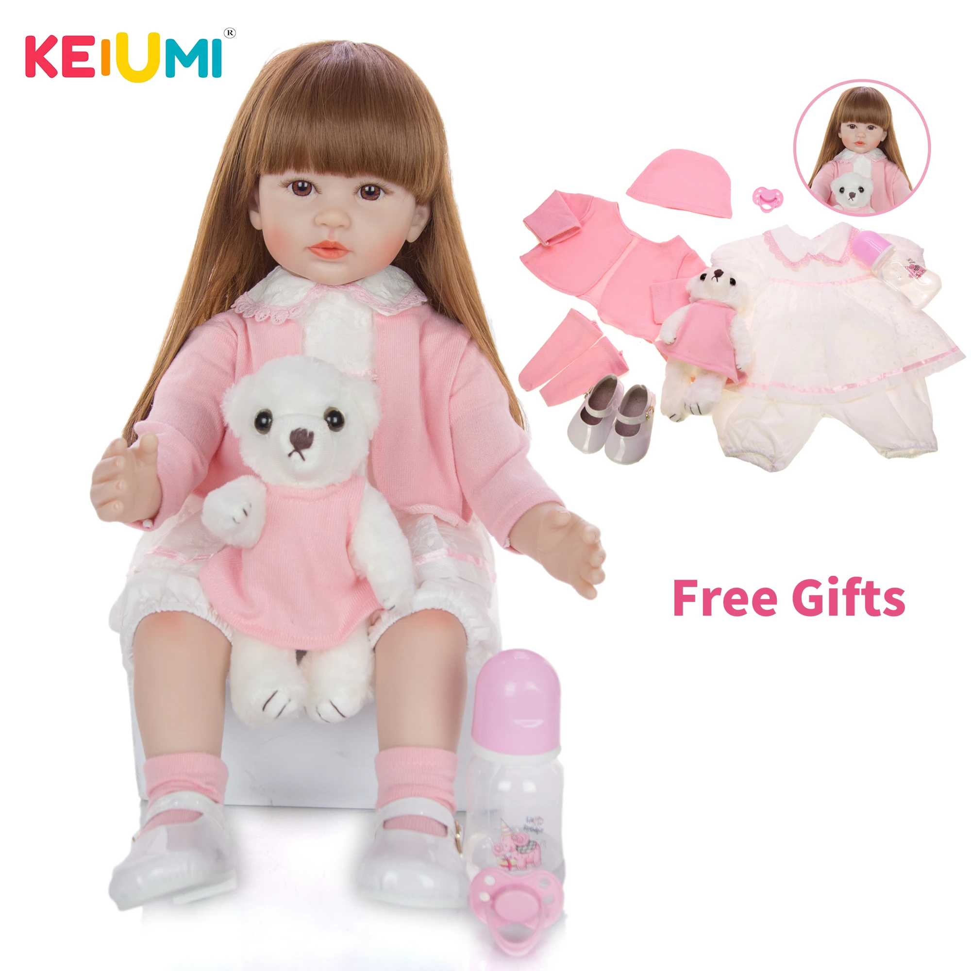 

KEIUMI 24 Inch Lovely Reborn Boneca Menina Realistic Cute 60 cm Soft Silicone Reborn Babies Doll Children's Day Birthday Gifts