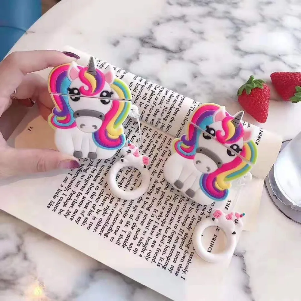 Для Apple AirPods чехол 3D милый мультфильм Радуга Лошадь Единорог беспроводной чехол для наушников оболочка для Airpods 2 Earpods аксессуары