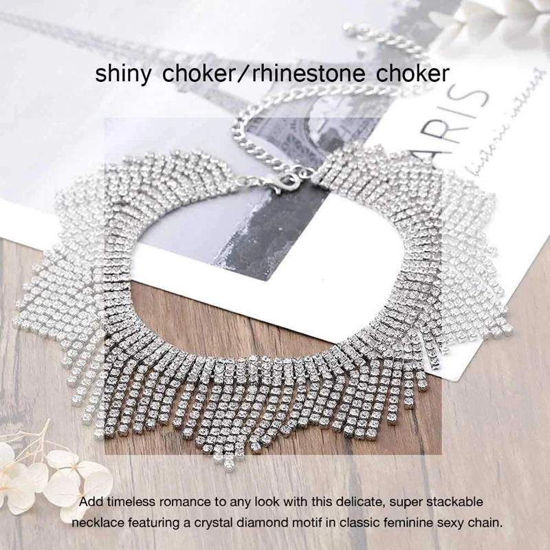 Ожерелье Стразы с бахромой и кристаллами изящное колье бриллиантами ювелирное