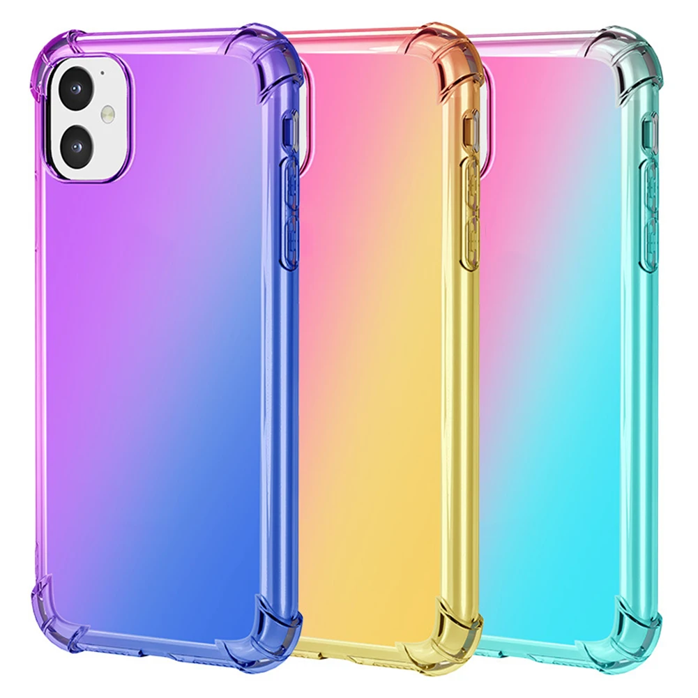 glossy gradient color tpu breathable scrub soft phone case protective cover for iphone 1111 pro11 pro max back cover shell free global shipping