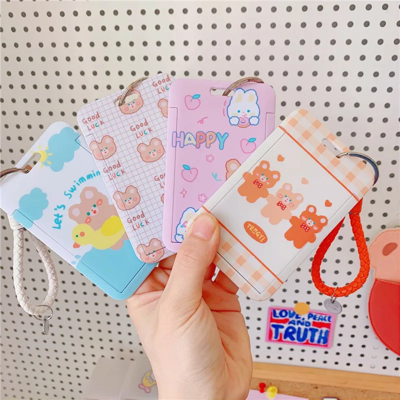 

Kawaii Cute ID Card Holder Case Cartoon Bear Rabbit Business Bus Bank Credit Card Cover For Student Kids Women Badge Bag Gift