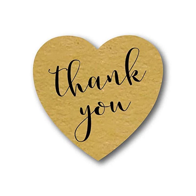 

1in Natural Kraft thank you Stickers Heart shape seal labels 50-500pcs stickers scrapbooking for Package stationery sticker