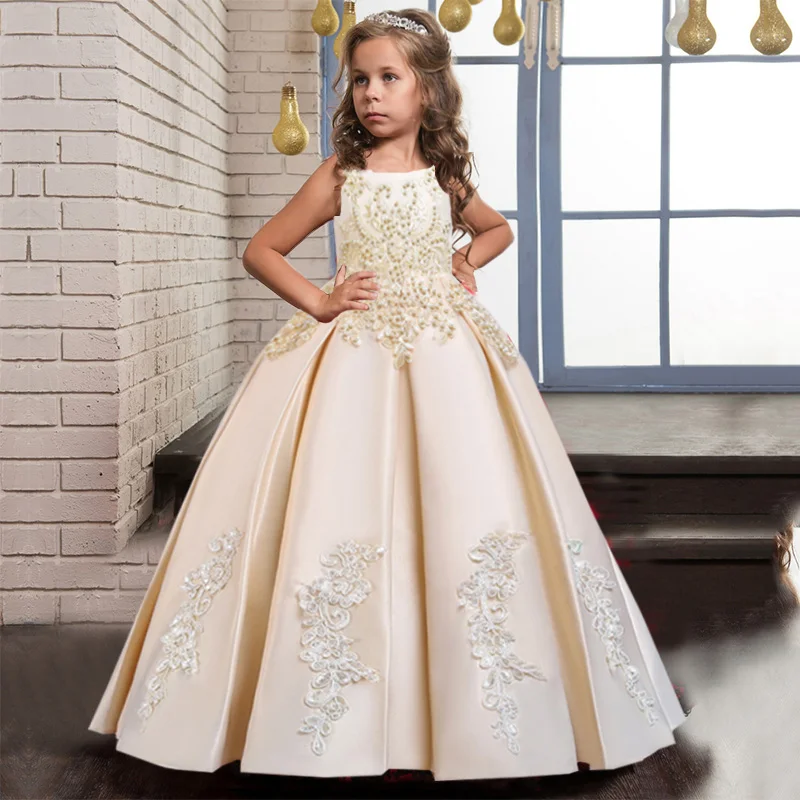 

White Long Bridesmaid Kids Clothes For Girls Sequin Gown Party Wedding Clothing Girl Clothing Princess Dress 4 10 12 Years