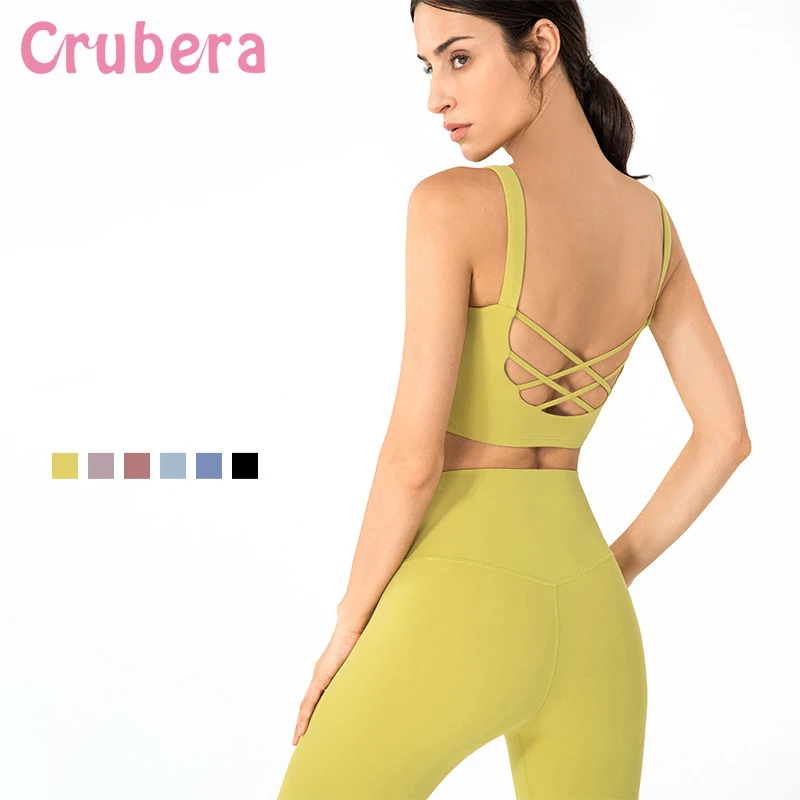 

CRUBERA Fashion Deep U Sexy Cross Back Fitness Sports Bra Women Gym Breathable Running Yoga Underwear