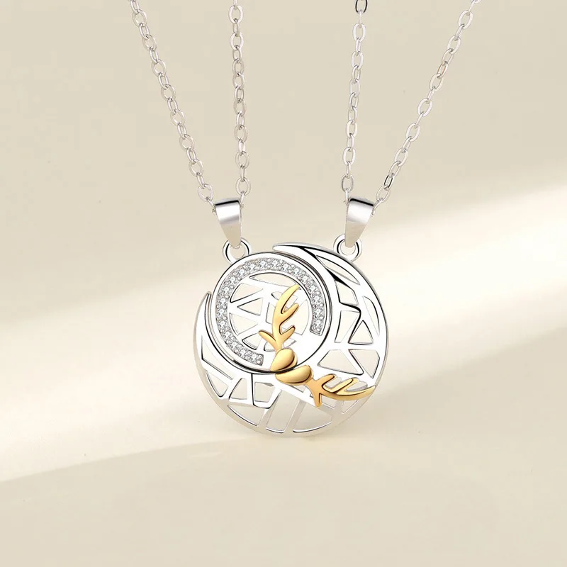 

Korean Style Antlers Splicing Men Women Pendant Necklace Exquisite Creative Sun Moon Couple Wedding Engagement Christmas Jewelry