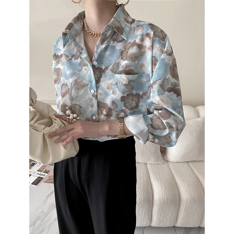 

LVOWE 2021 летняя Корейская женская модная рубашка Ретро голубая рубашка с принтом для женщин
