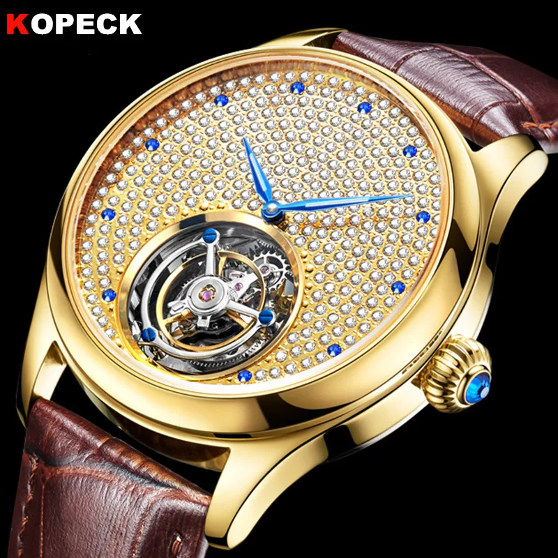 Настоящие Tourbillon сапфировые мужские часы Топ бренд Роскошные Стразы Часы Мужские механические часы золотые мужские часы