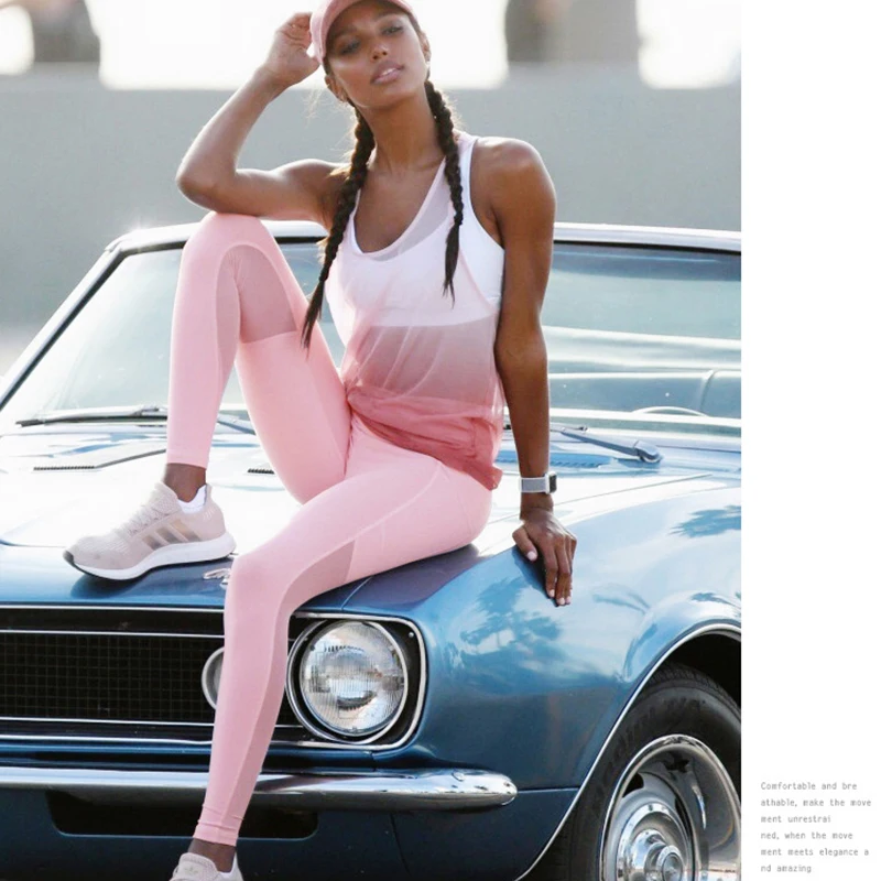 Штаны для йоги растягивающиеся розовые короткие топы новинка 2020 Женский