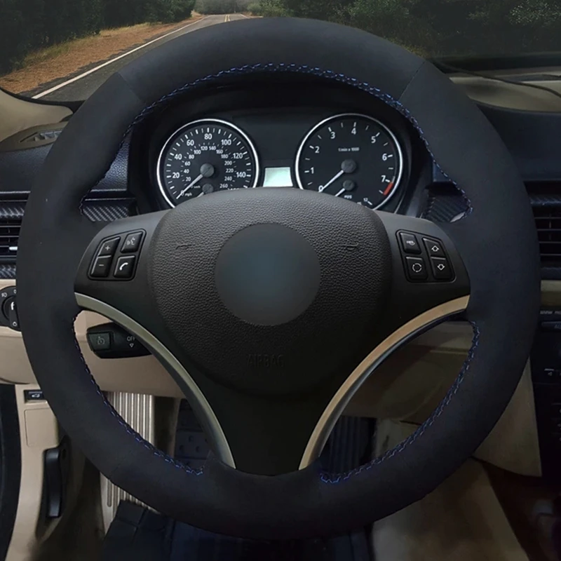 

Car Steering Wheel Cover Black Soft Suede DIY Hand-stitched For BMW M Sport 3 Series E91 320i 325i 330i 335i M3 E90 E92 E93