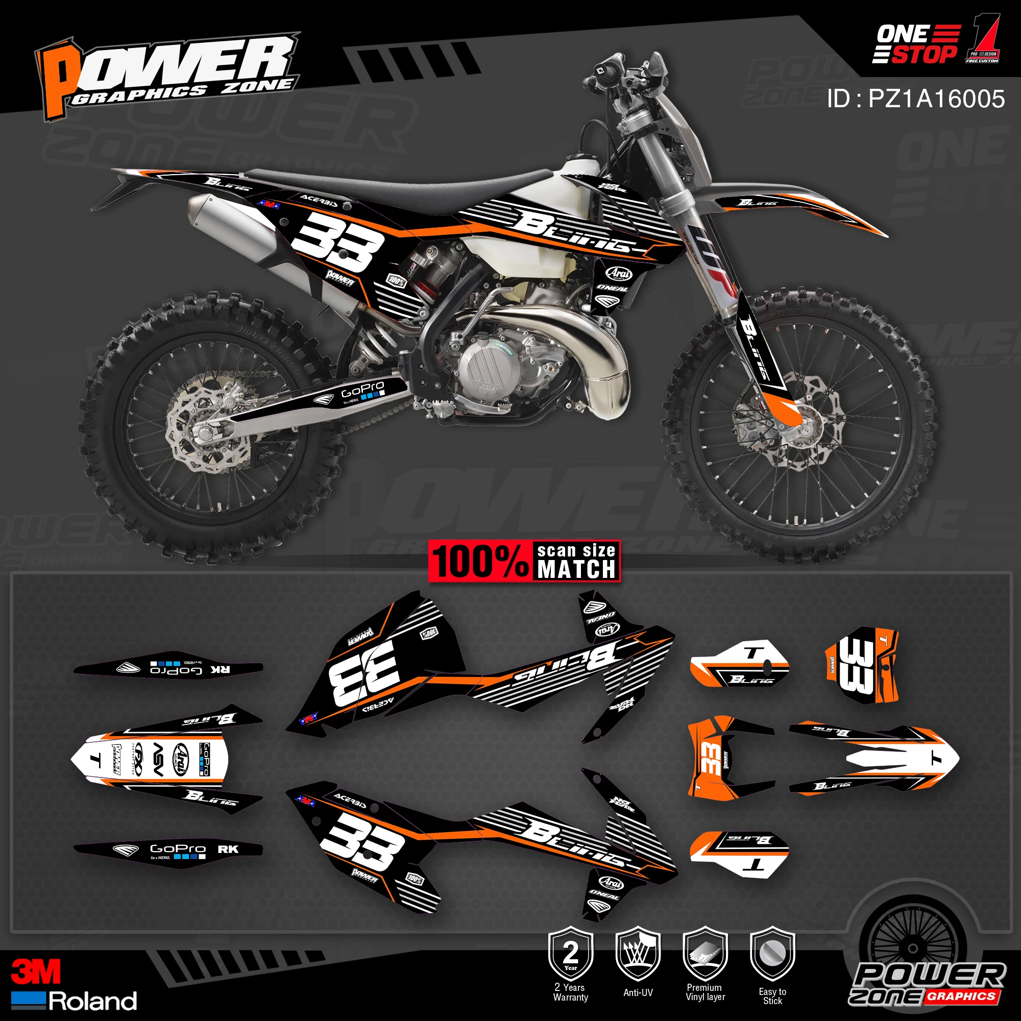 PowerZone Custom Team Graphics деколи для фона 3 м Набор наклеек KTM SX SXF MX 16 18 EXC XCW Enduro 17 19 125 до 500cc