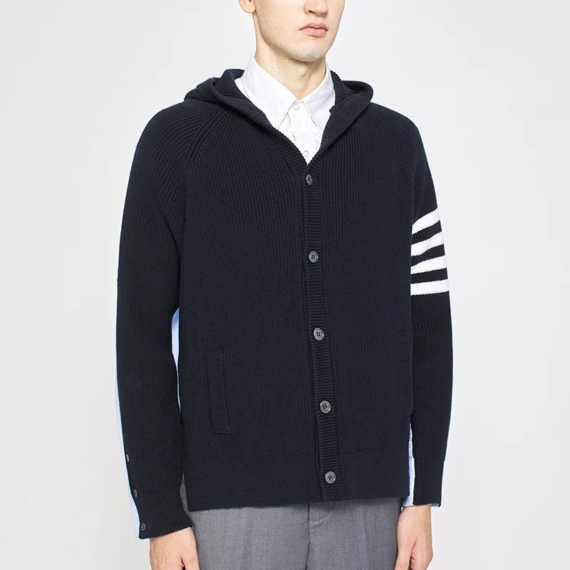 

TB THOM 2021 Fashion Brand Sweaters Men Slim Hooded Cardigan Clothing Thick Patchwork Shirt Wool Autumn Winter Casual Coat