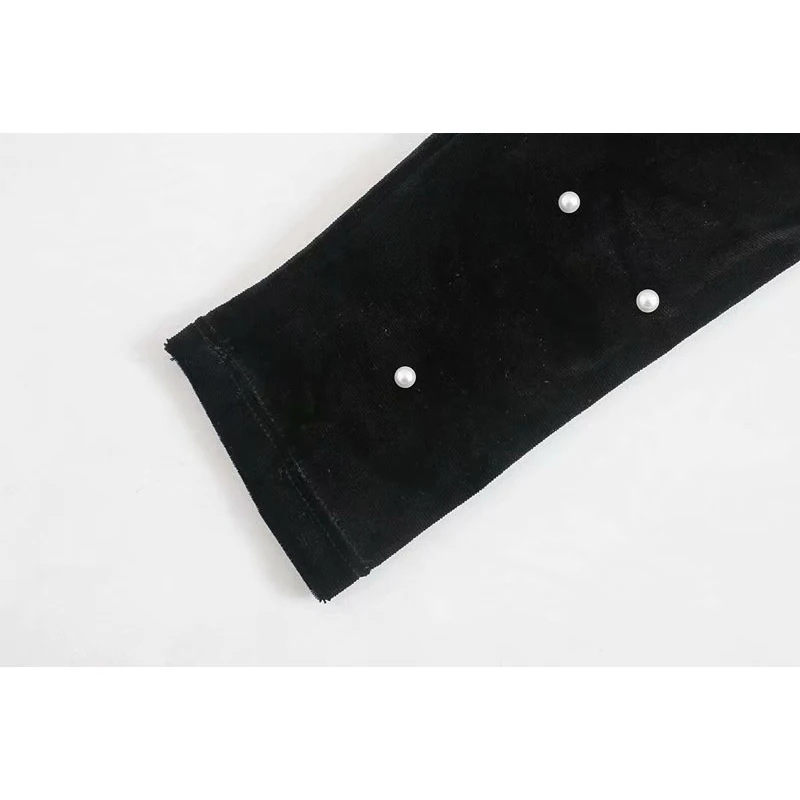 Женское бархатное платье миди za с длинным рукавом и искусственным жемчугом зима