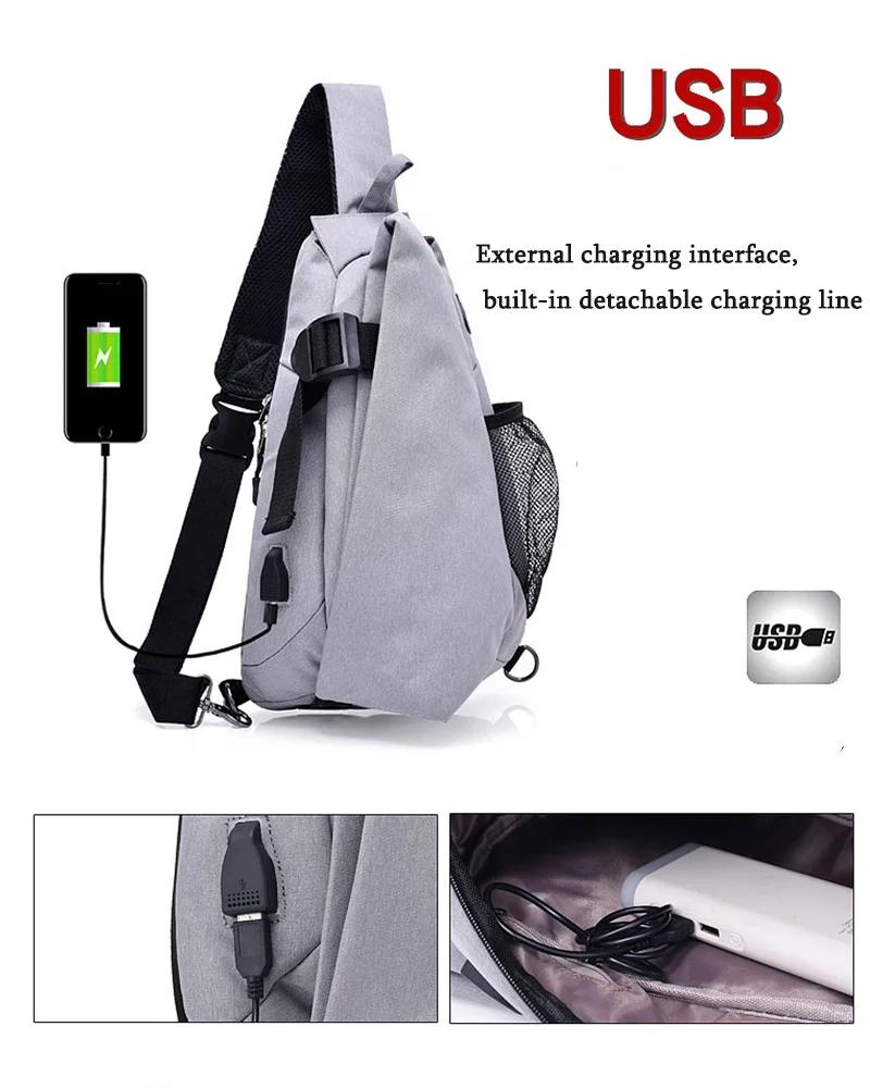Мужская мода Skew сумка тренд Оксфорд сумка на одно плечо сумка может подключить usb зарядный порт Досуг Грудь Сумки