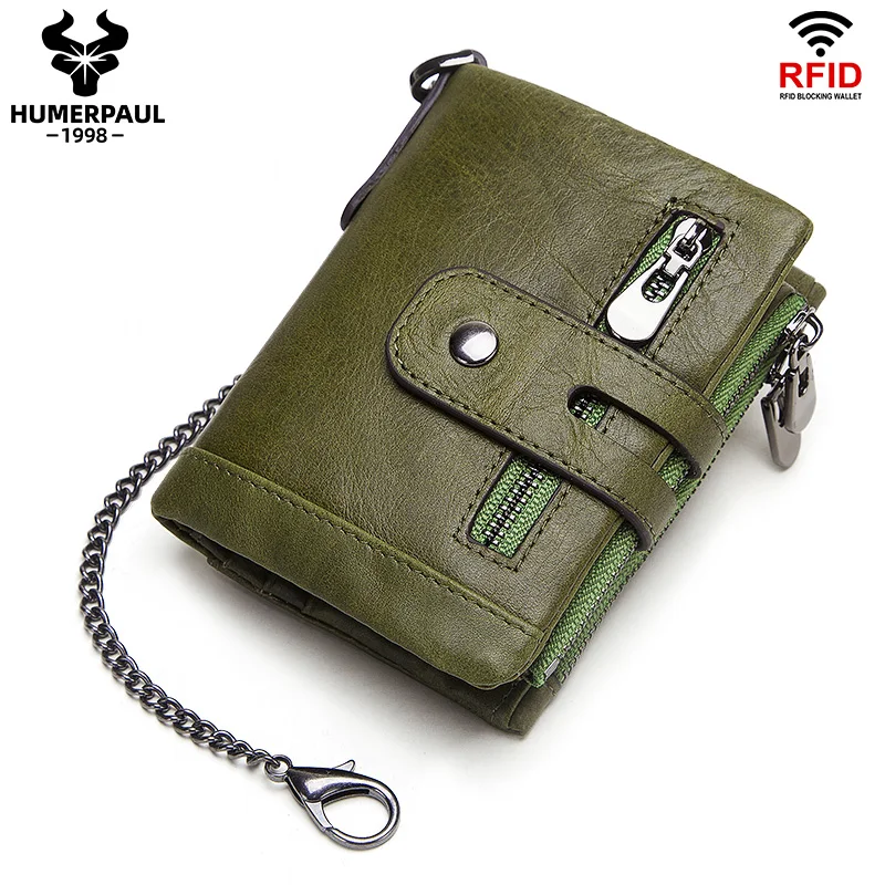 

RFID Anti-Theft Swipe Card Wallet Tri-Fold Multi-Card Leather Lady Leather Wallet Coin Purse Compact Mini Card Holder Chain Coin