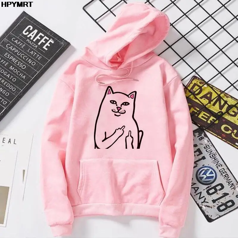 

Autumn Winter Funny Cat Printed sweatshirt Women Fashion Pocket hoodie Streetwear hoodies Female Harajuku Graphics Clothes Tops