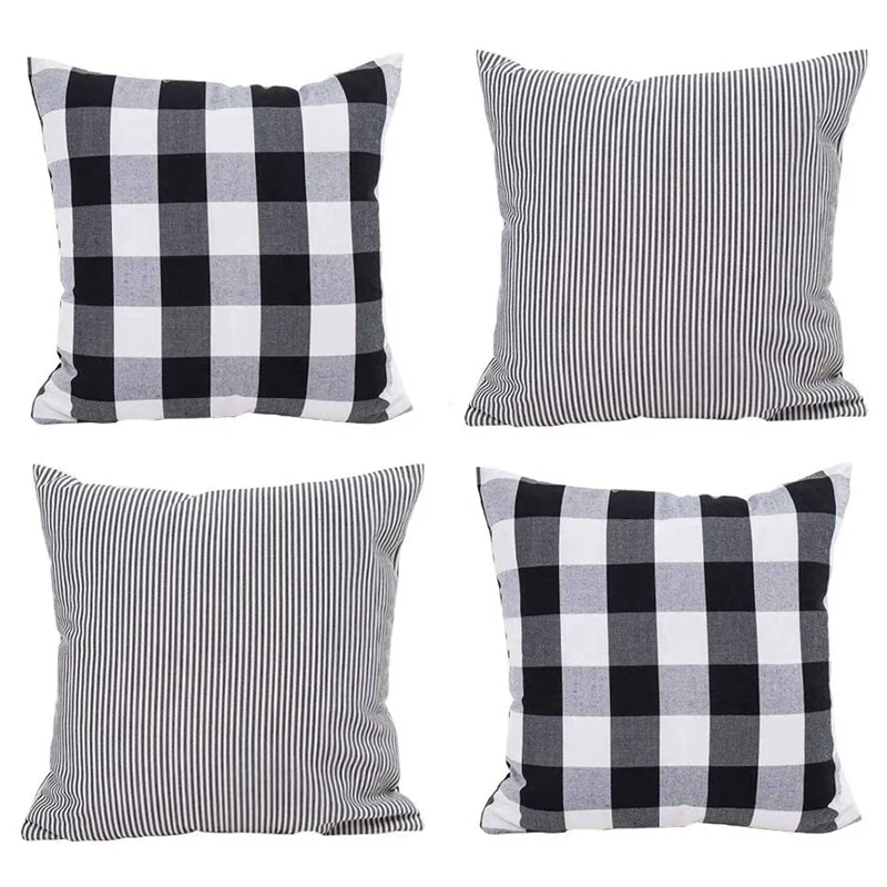 

4-Piece Pillowcase Cushion Cover Plaid Pattern, Solid Color, Stripes