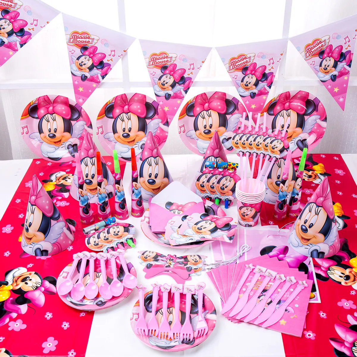 129 шт. Дисней Минни День Рождения украшения детские одноразовые столовые приборы