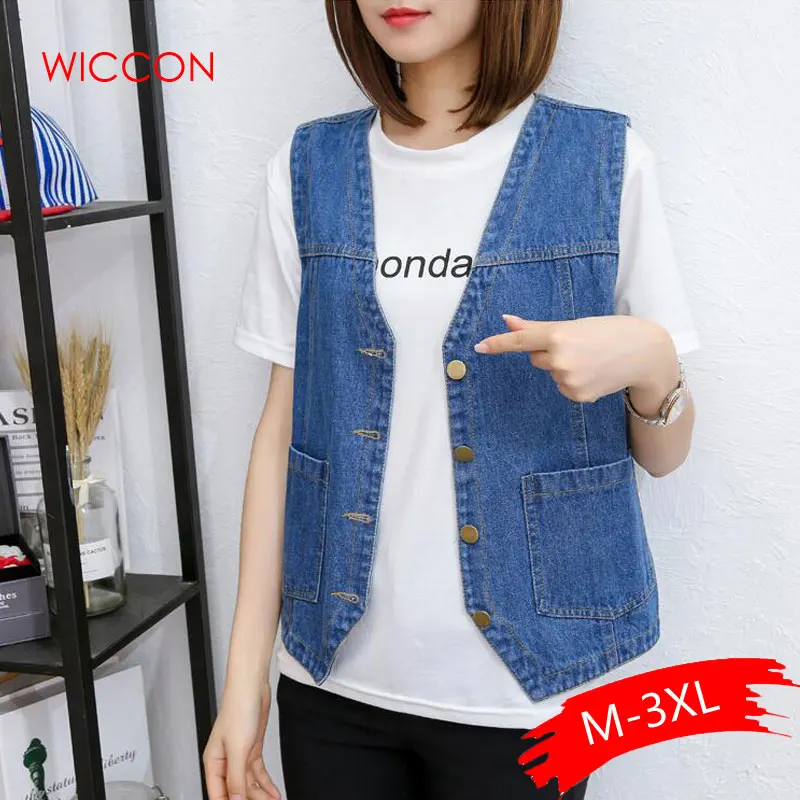 Осенний короткий джинсовый жилет женский для девочек с дырками синий куртка без