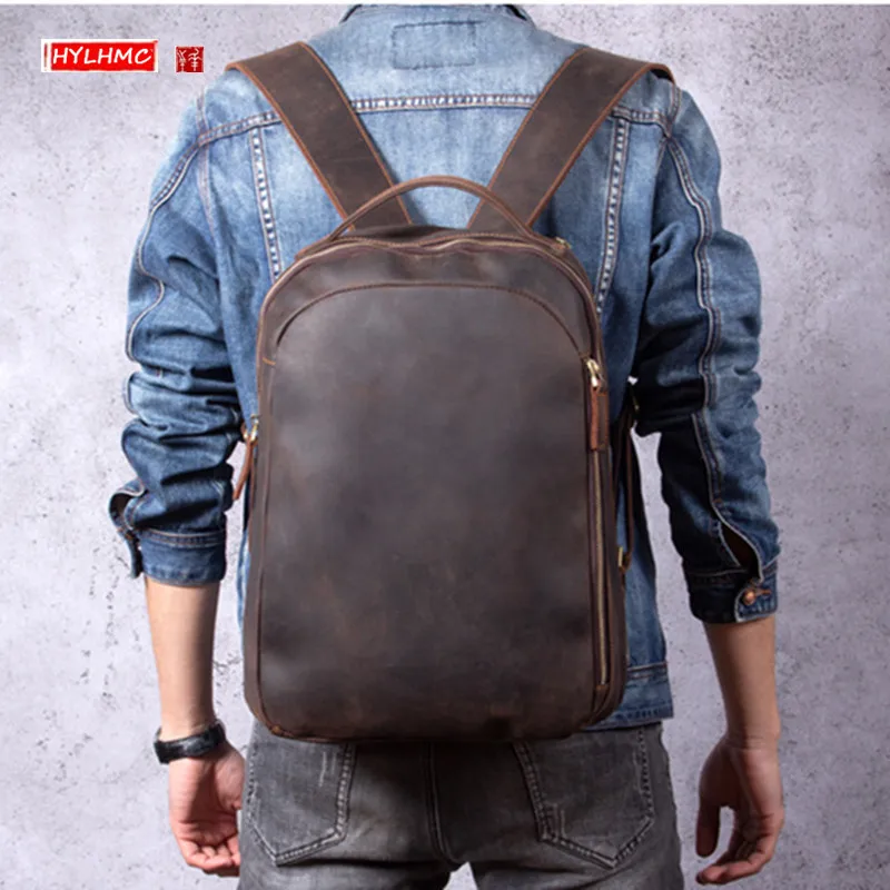 

New vintage leather Men's backpack Large capacity Laptop Bag travel backpacks simple fashion computer backpack men schoolbag bag