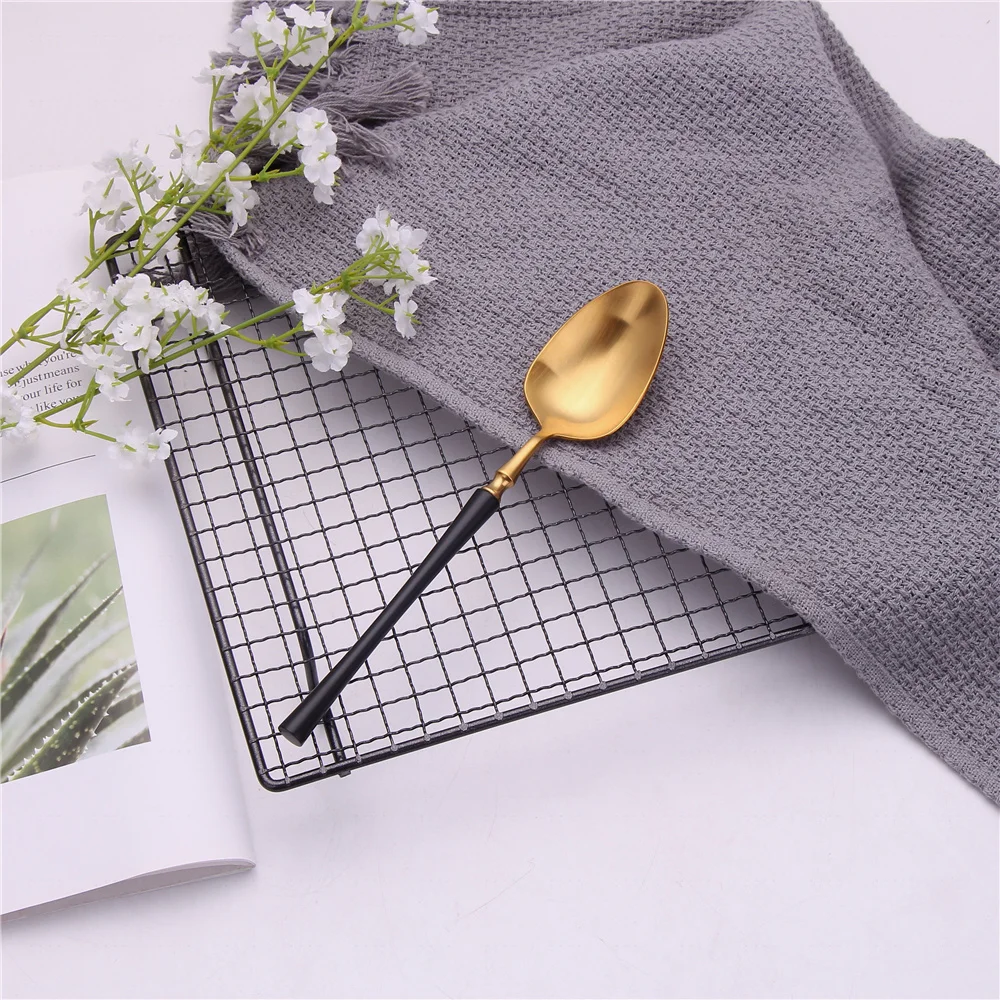 

Golden Stainless Steel Dinnerware Tea Spoon Knife Fork Set Matte Cutlery Set Dinner Utensils Black Gold Tableware Dropshipping
