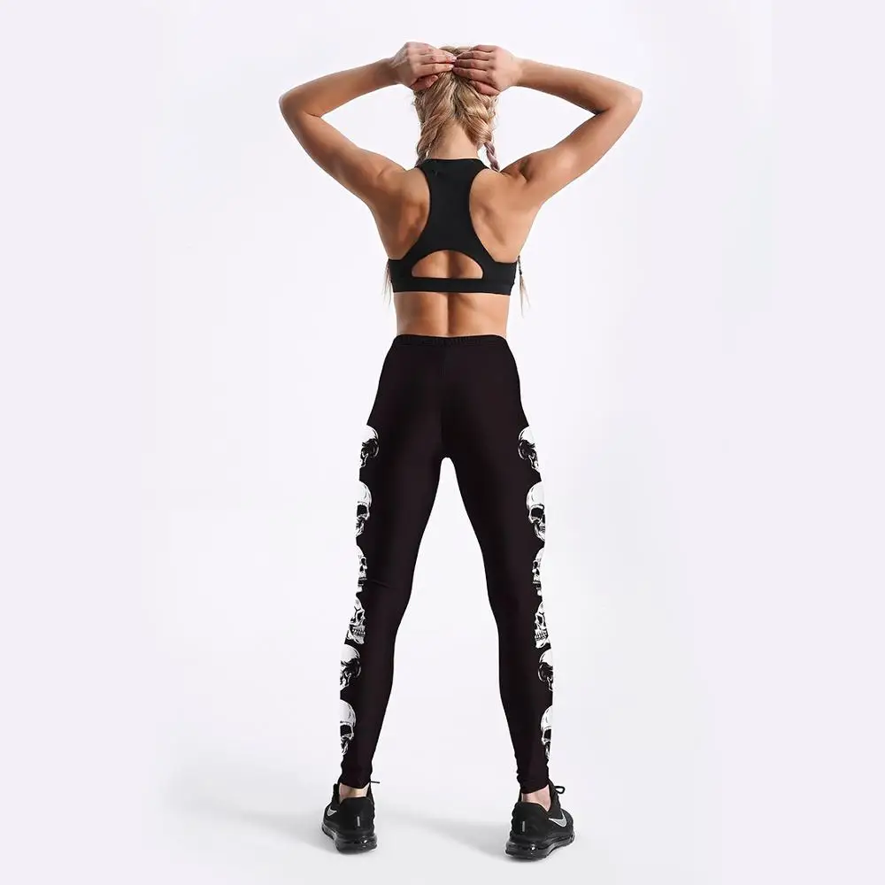 

New Hotsale Women Black skull evil Print Leggings No Transparent Exercise Fitness Leggings Push Up