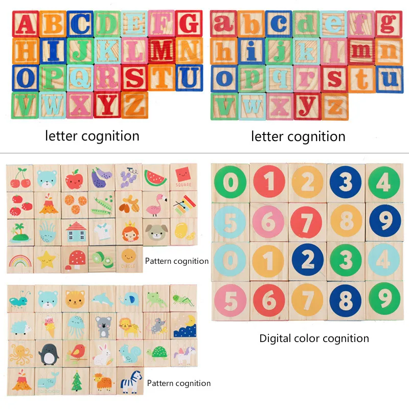 Детские деревянные блоки алфавит Монтессори цифровые ABC 6 боковых кубиков 26