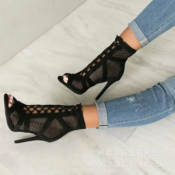 

Black net suede Fashion Cross strapping Sexy High Heel Sandals