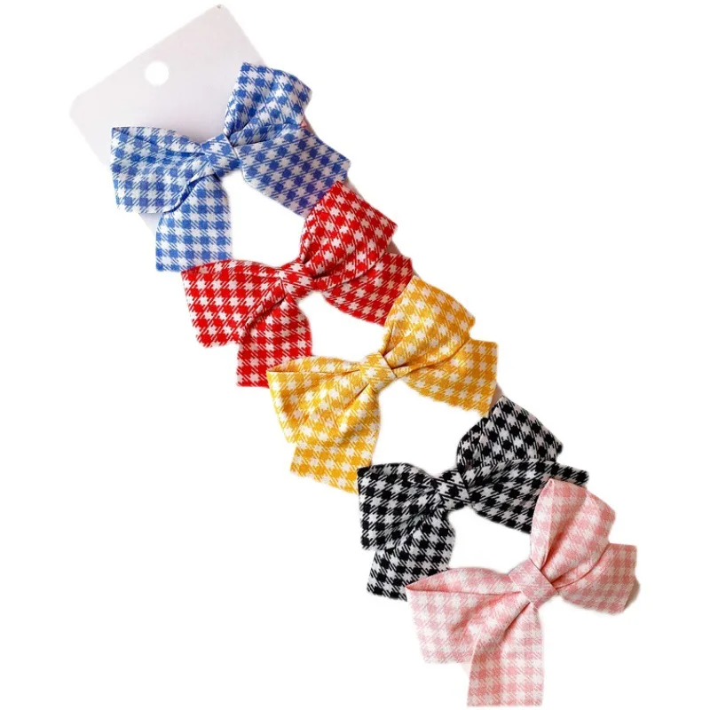 

5 Pcs/Set Cotton Dot Plaid Printed Bowknot Hair Clips For Cute Girls Barrettes Safty Hairpins Headwear Kids Hair Accessories