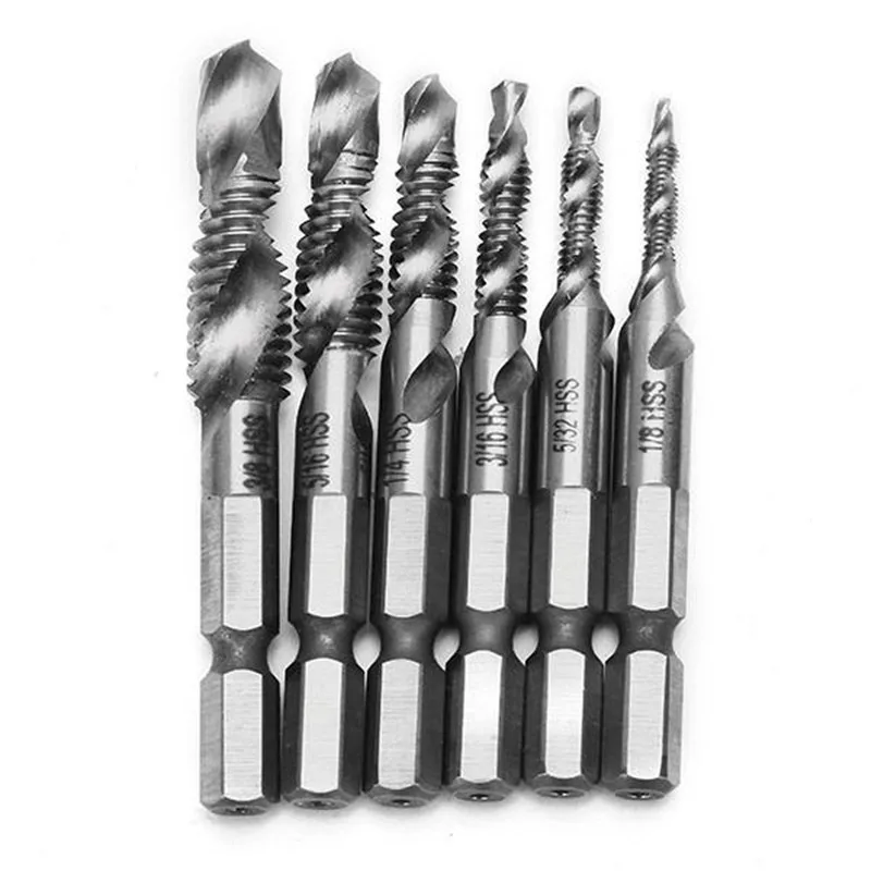 JUSTINLAU 1/8-3/8 дюйма BSW поток HSS комбинированное сверло Tap Bit 1/4 Inch Hex Shank Deburr зенкер |
