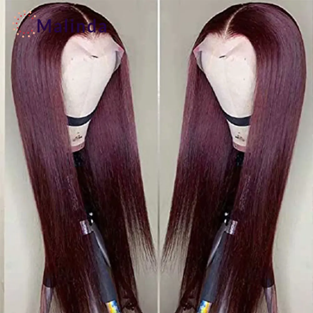 Burgundy Lace Front Wigs Human Hair 13x6 Burgundy Wig Human Hair Straight 13x6 Hd Transparent Lace Frontal Wig Invisiblle Knots