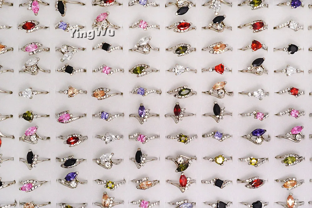 

Yingwu 10Pcs Classic Silver Plated Rhinestone Zirconia Rings For Women Party Fashion Whole Bulk Jewelry Mixed Lots Free Ship